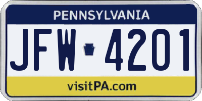 PA license plate JFW4201