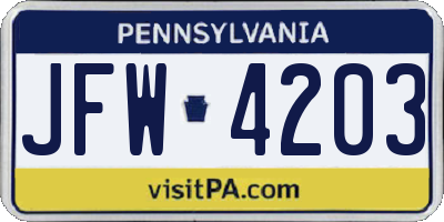 PA license plate JFW4203