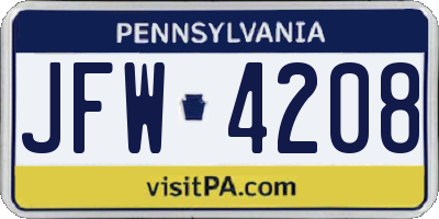 PA license plate JFW4208