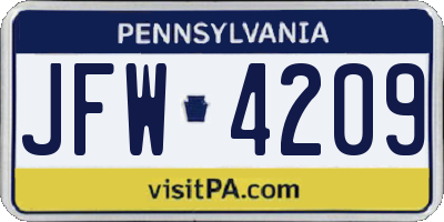 PA license plate JFW4209