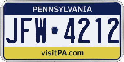 PA license plate JFW4212