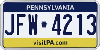 PA license plate JFW4213