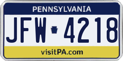 PA license plate JFW4218