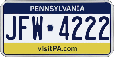 PA license plate JFW4222
