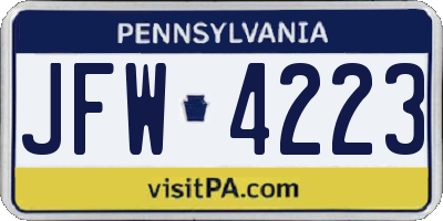 PA license plate JFW4223