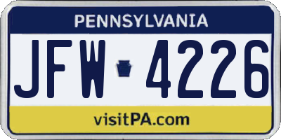 PA license plate JFW4226