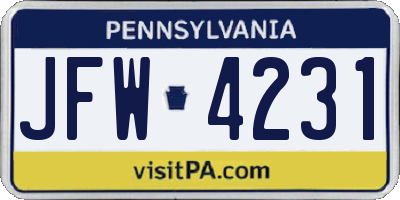 PA license plate JFW4231
