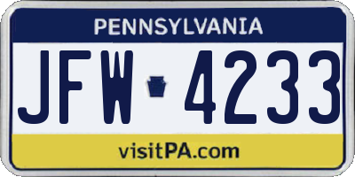 PA license plate JFW4233