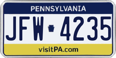 PA license plate JFW4235