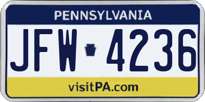 PA license plate JFW4236