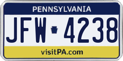 PA license plate JFW4238