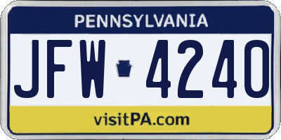 PA license plate JFW4240