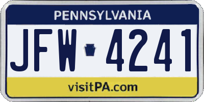 PA license plate JFW4241