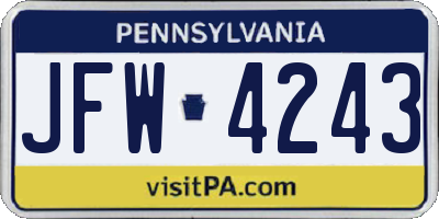 PA license plate JFW4243