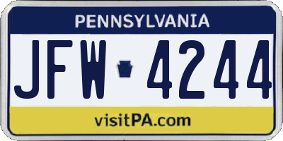PA license plate JFW4244