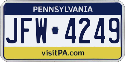 PA license plate JFW4249