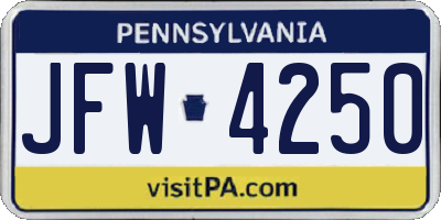 PA license plate JFW4250