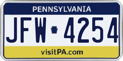 PA license plate JFW4254