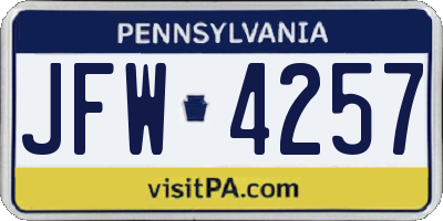 PA license plate JFW4257