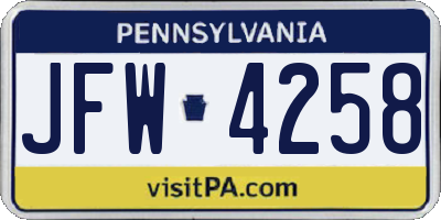 PA license plate JFW4258