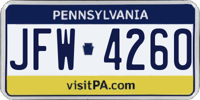 PA license plate JFW4260