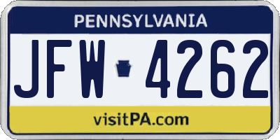 PA license plate JFW4262