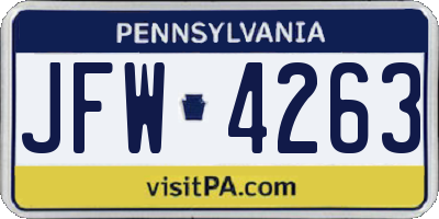 PA license plate JFW4263