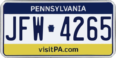PA license plate JFW4265