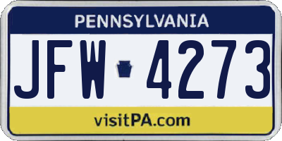 PA license plate JFW4273