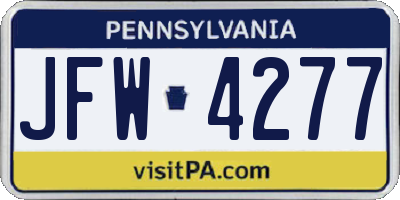 PA license plate JFW4277