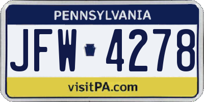 PA license plate JFW4278