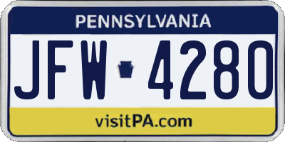 PA license plate JFW4280