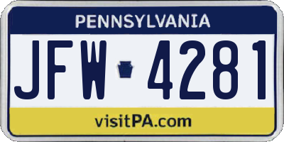 PA license plate JFW4281