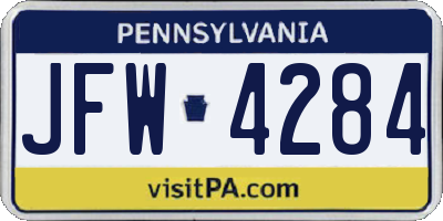 PA license plate JFW4284