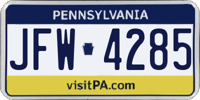 PA license plate JFW4285