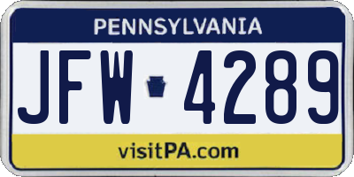 PA license plate JFW4289