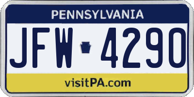 PA license plate JFW4290