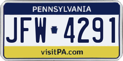 PA license plate JFW4291