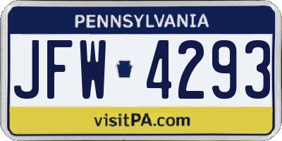 PA license plate JFW4293