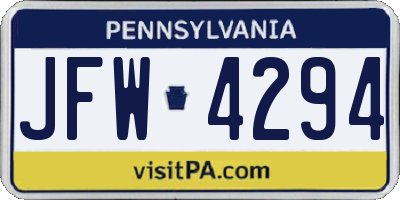 PA license plate JFW4294
