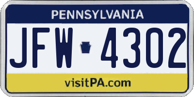 PA license plate JFW4302