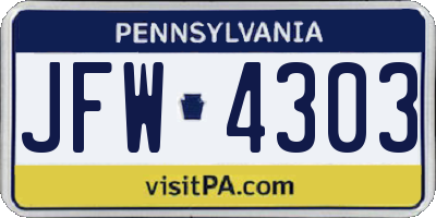 PA license plate JFW4303