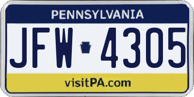 PA license plate JFW4305