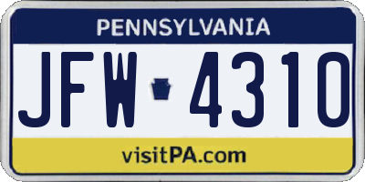 PA license plate JFW4310