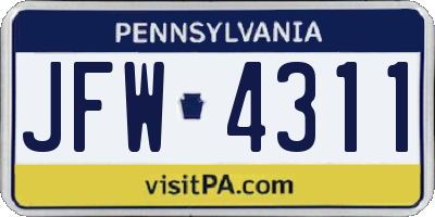 PA license plate JFW4311
