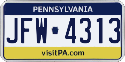 PA license plate JFW4313