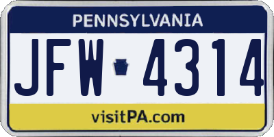PA license plate JFW4314