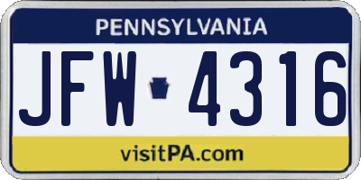 PA license plate JFW4316