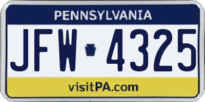 PA license plate JFW4325