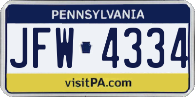 PA license plate JFW4334
